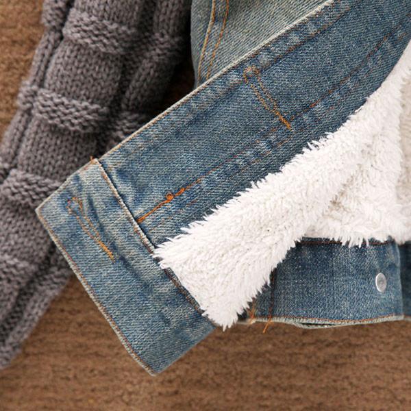 Distressed Denim Jacket with Fur Collar - LuxeThreads