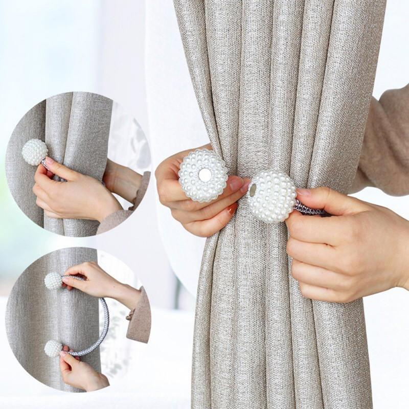 Magnetic Curtain Tiebacks with Elegant Pearl Beads - LuxeHome