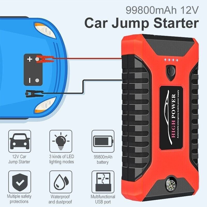 PowerJump 99800mAh Portable Car Jump Starter - Waterproof Design