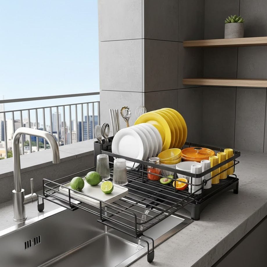 Large Dish Rack with Drip Tray - AquaNest Essentials